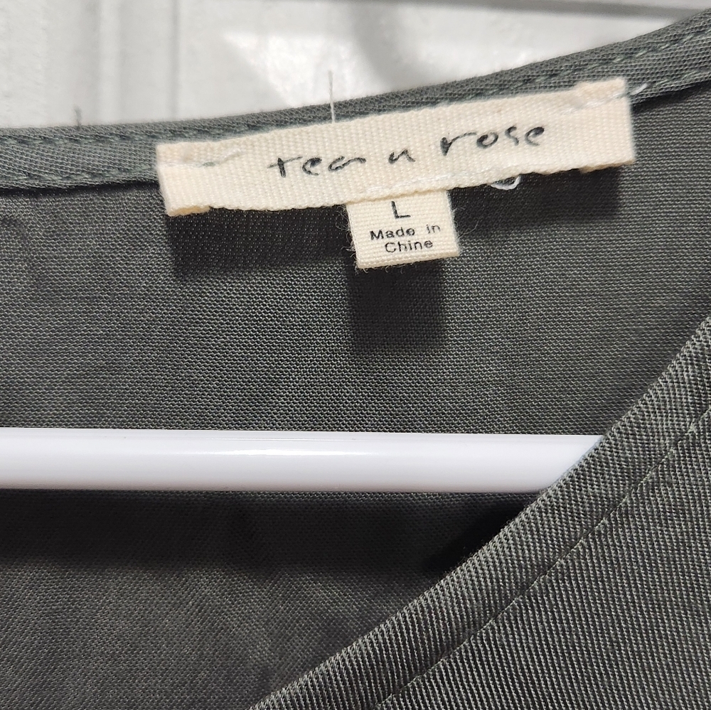 Tea N Rose Olive Green Gray Boho Peasant Praire Maxi Dress Size L - Picture 2 of 7